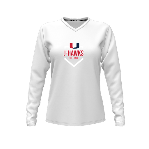 [FTLVCFWH-FYXS-LOGO2] Decker Comfort T-Shirt (Female Youth XS, White, V Neck, Logo 2, Long Sleeve)