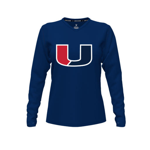 [FTLVCFNV-FYXS-LOGO1] Decker Comfort T-Shirt (Female Youth XS, Navy, V Neck, Logo 1, Long Sleeve)