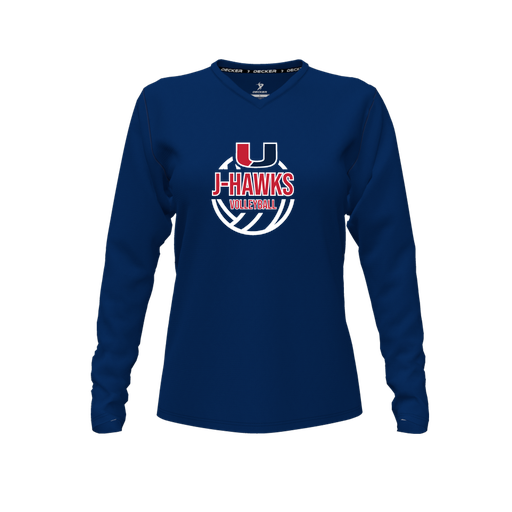 [FTLVCFNV-FYXS-LOGO3] Decker Comfort T-Shirt (Female Youth XS, Navy, V Neck, Logo 3, Long Sleeve)