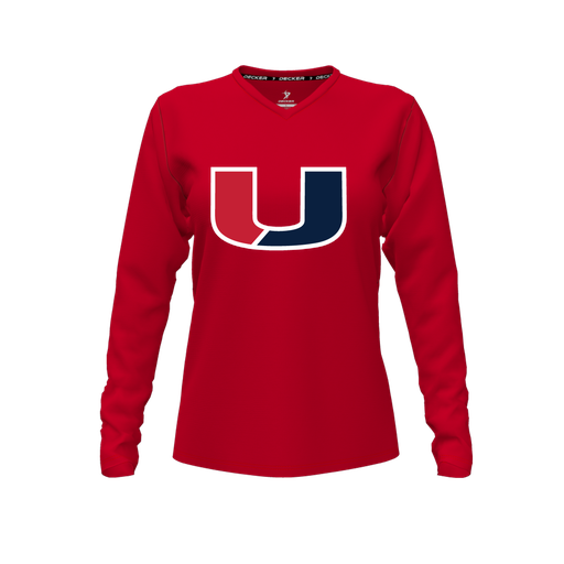 [FTLVCFRD-FYXS-LOGO1] Decker Comfort T-Shirt (Female Youth XS, Red, V Neck, Logo 1, Long Sleeve)