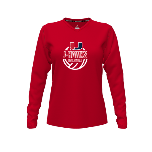 [FTLVCFRD-FYXS-LOGO3] Decker Comfort T-Shirt (Female Youth XS, Red, V Neck, Logo 3, Long Sleeve)