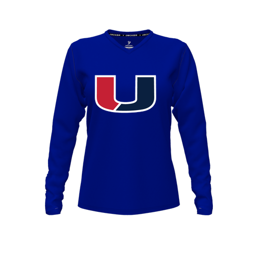[CUS-DFW-TEES-PER-VNK-LSL-RYL-FYXS-LOGO1] Performance T-Shirt (Female Youth XS, Royal, V Neck, Logo 1, Long Sleeve)