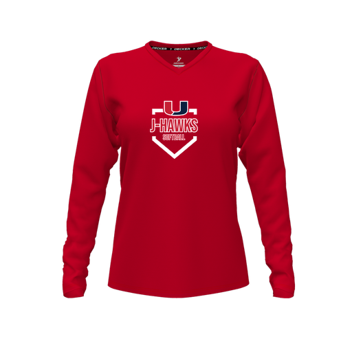 [FTLVPTRD-FYXS-LOGO2] Decker Performance T-Shirt (Female Youth XS, Red, V Neck, Logo 2, Long Sleeve)