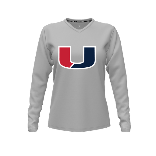 [FTLVPTGY-FYXS-LOGO1] Decker Performance T-Shirt (Female Youth XS, Gray, V Neck, Logo 1, Long Sleeve)