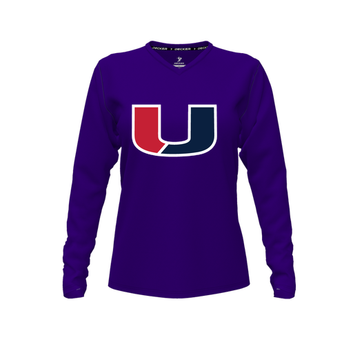 [FTLVPTPP-FYXS-LOGO1] Decker Performance T-Shirt (Female Youth XS, Purple, V Neck, Logo 1, Long Sleeve)