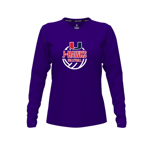 [CUS-DFW-TEES-PER-VNK-LSL-PUR-FYXS-LOGO3] Performance T-Shirt (Female Youth XS, Purple, V Neck, Logo 3, Long Sleeve)