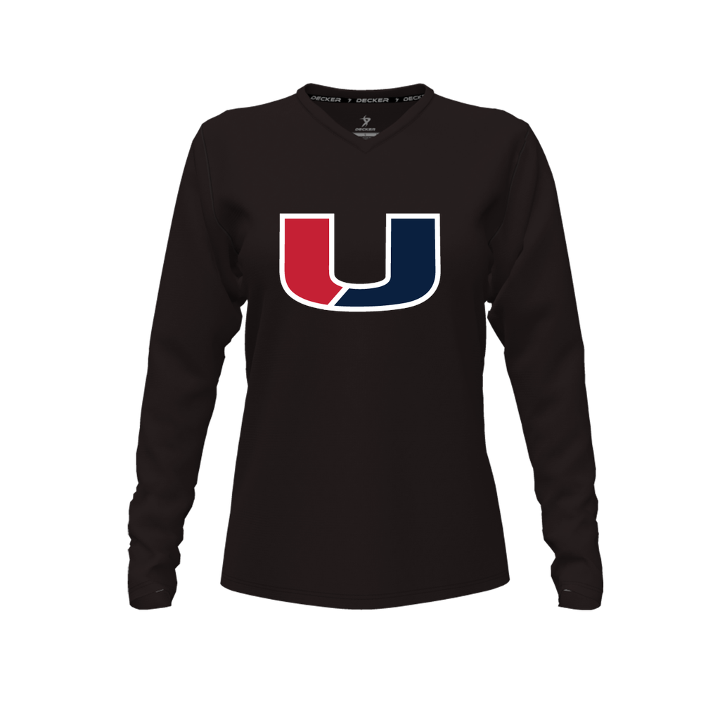 [CUS-DFW-TEES-CMF-VNK-LSL-BLK-FYXS-LOGO1] Decker Comfort T-Shirt (Female Youth XS, Black, Crew Neck, Long Sleeve, Logo 1)